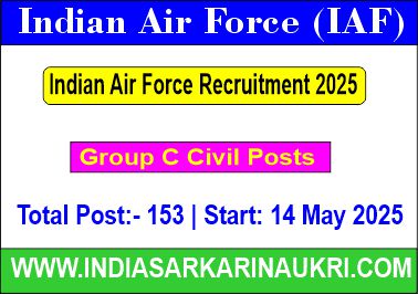 Indian Air Force Recruitment 2025: Apply  for 153 Group C Civil Posts